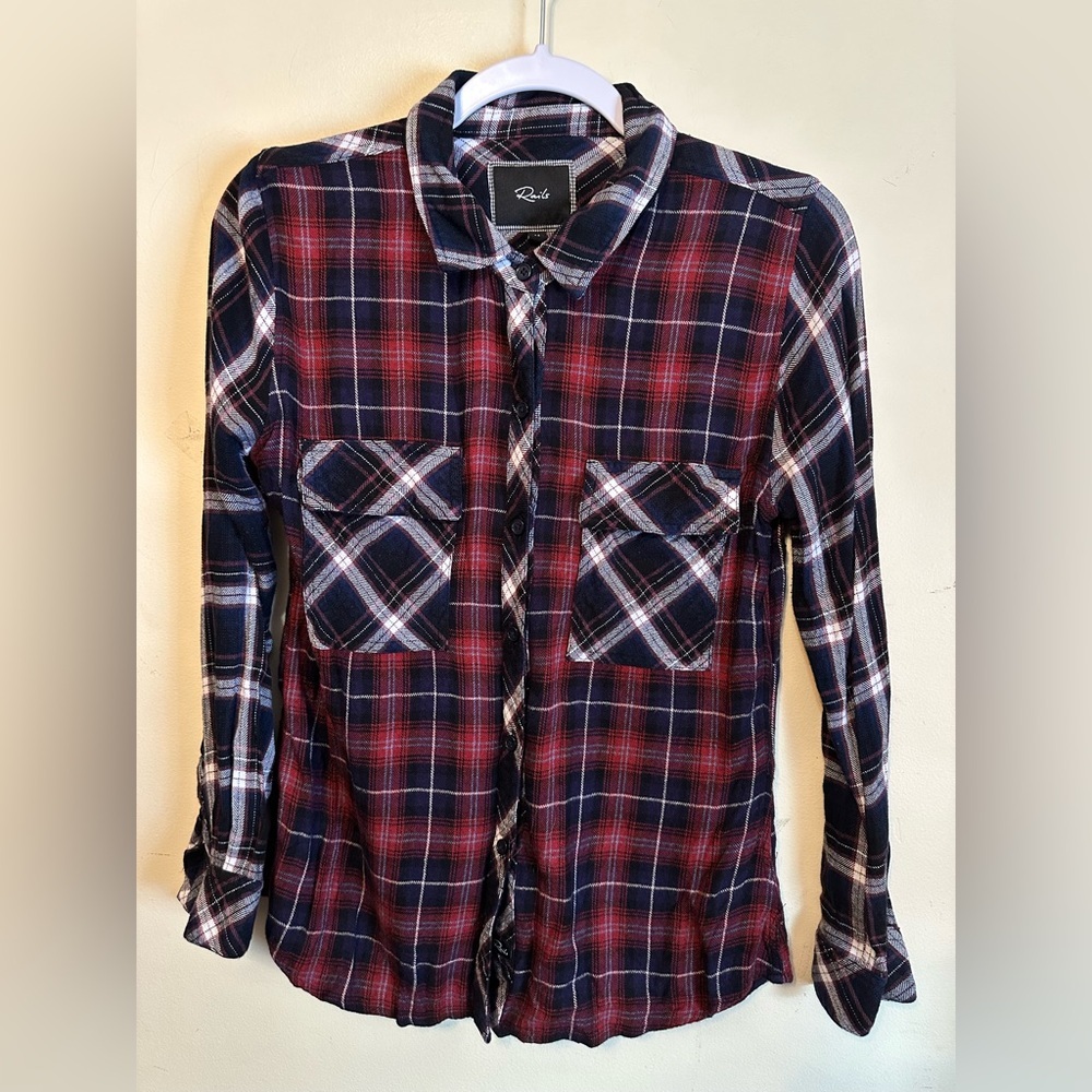 Rails Womens Red Navy‎ Plaid Button Up Flannel Shirt Size Medium Preppy Cabin
